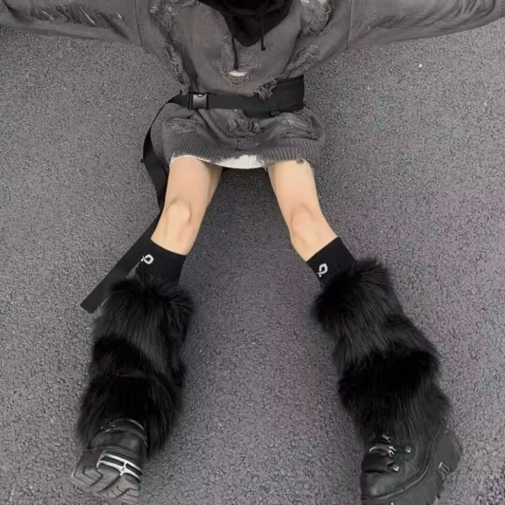 Black faux fur leg warmers set
